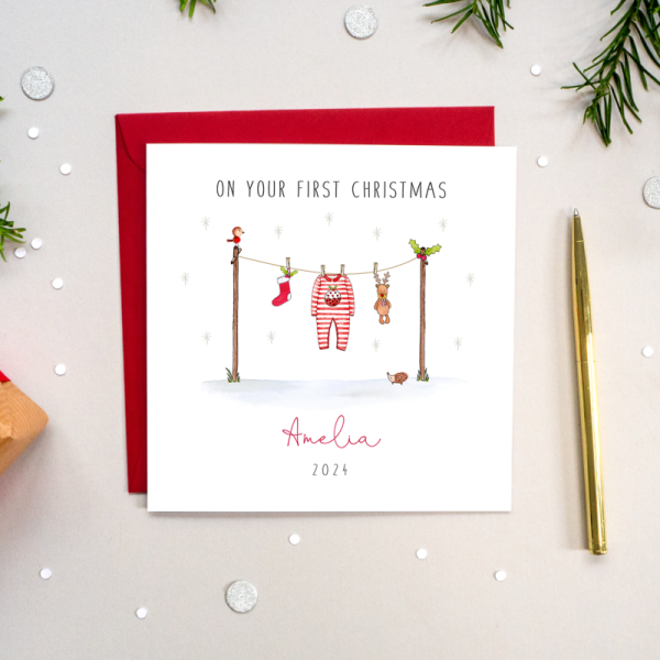 Personalised First Christmas Card - Washing Line