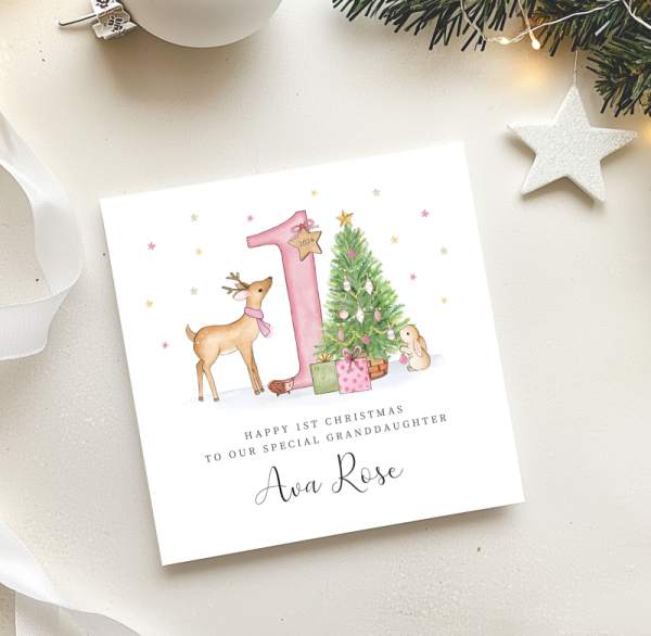 Personalised 1st Christmas Card For A Little Girl - Pink