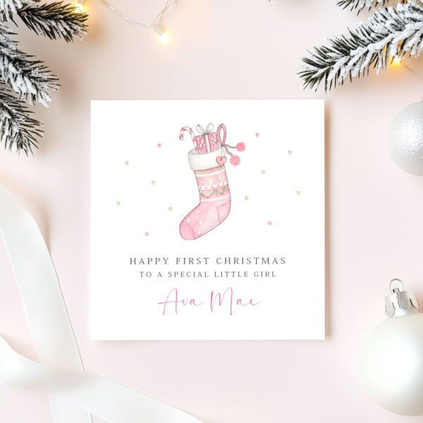 Personalised Girls First Christmas Card - 1st Christmas Card - Daughter, Granddaughter, Niece