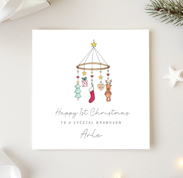 Personalised 1st Christmas Card For A Boy or Girl - Mobile