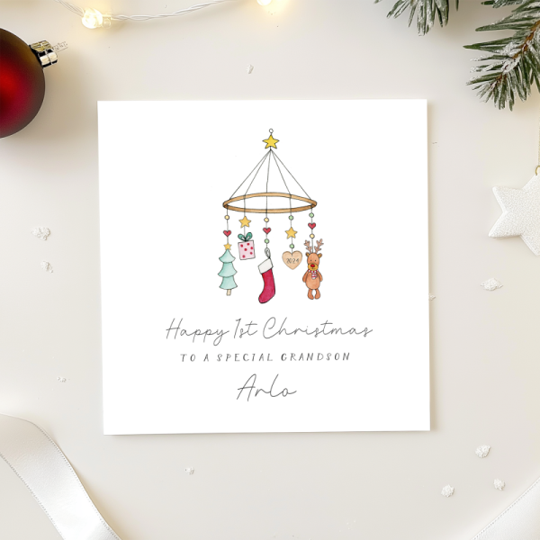 Personalised 1st Christmas Card For A Boy or Girl - Mobile