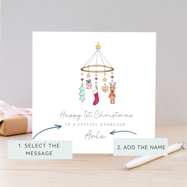 Personalised 1st Christmas Card For A Boy or Girl - Mobile