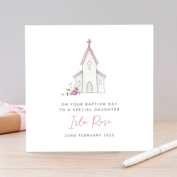 Personalised Girls Baptism Card - Daughter, Goddaughter, Granddaughter, Niece