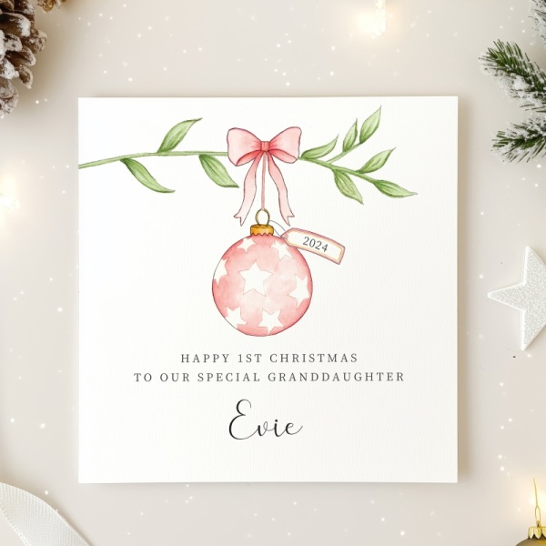 Personalised Girls First Christmas Card - 1st Christmas Card - Granddaughter, Niece, Daughter