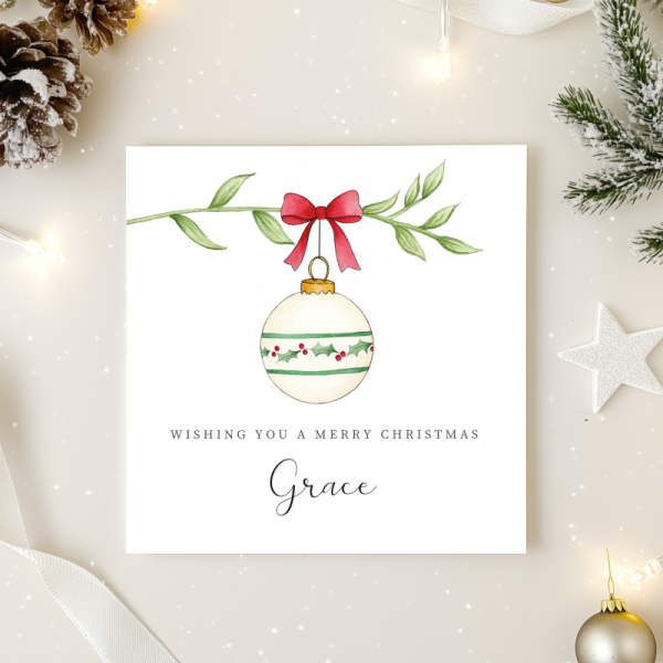 Personalised Christmas Card - Holly Bauble