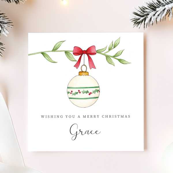 Personalised Christmas Card - Holly Bauble