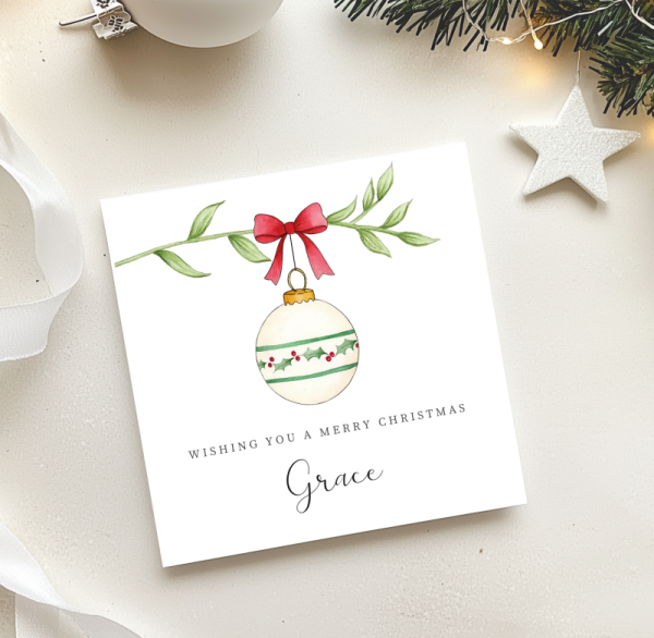 Personalised Christmas Card - Holly Bauble