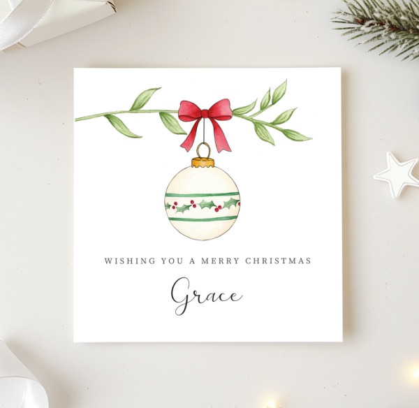 Personalised Christmas Card - Holly Bauble