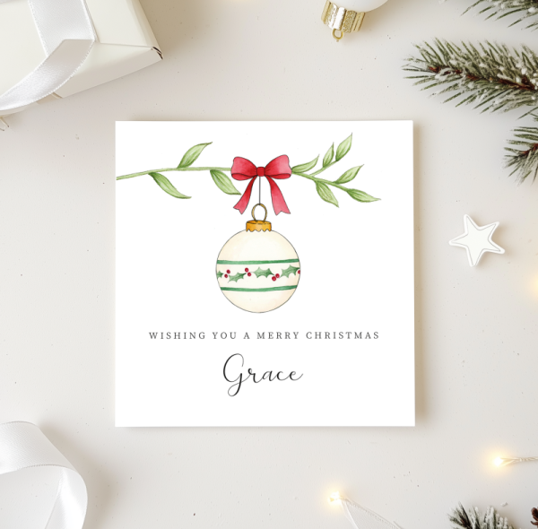 Personalised Christmas Card - Holly Bauble