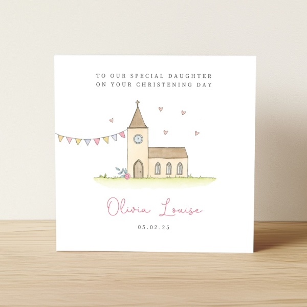 Personalised Girls Christening Card - Church