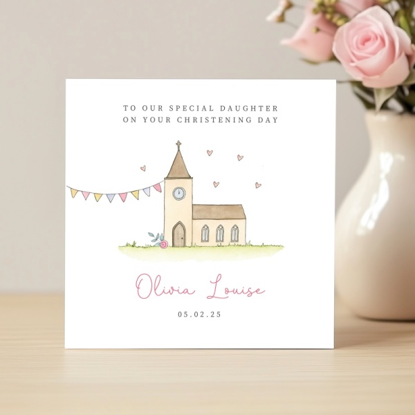 Personalised Girls Christening Card - Church