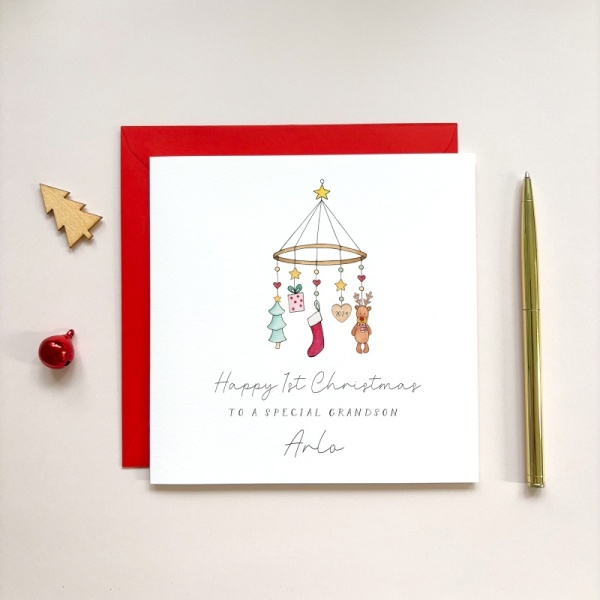 Personalised 1st Christmas Card For A Boy or Girl - Mobile