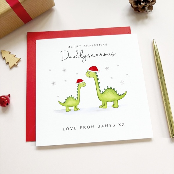 Personalised Dinosaur Daddy Christmas card - Daddysaurous