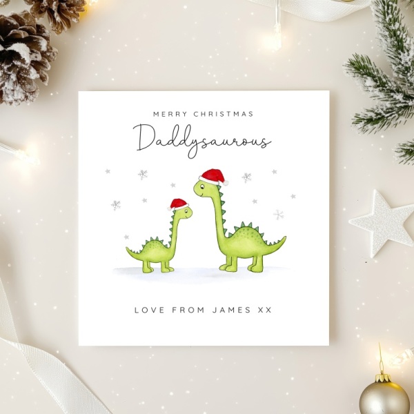 Personalised Dinosaur Daddy Christmas card - Daddysaurous