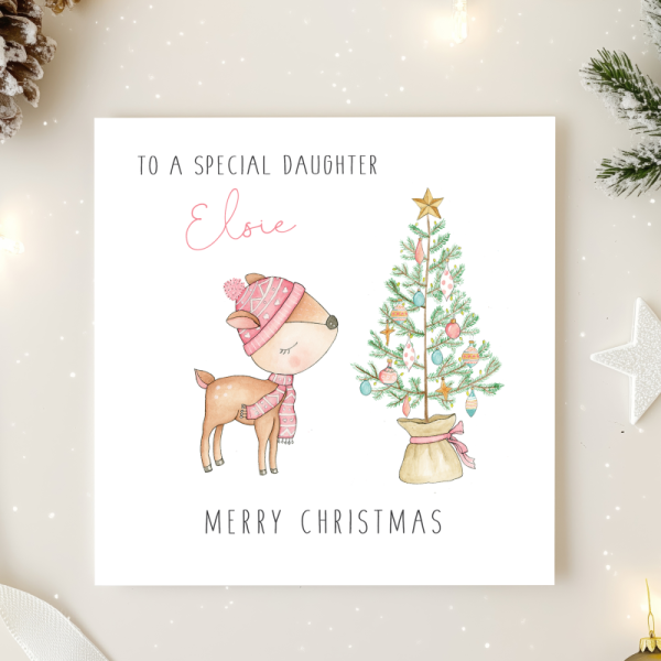 Personalised Girls Christmas Card - Baby Deer