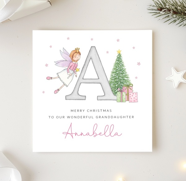 Personalised Girls Christmas Card - Fairy Initial Letter