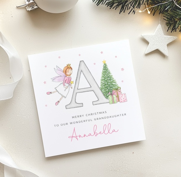 Personalised Girls Christmas Card - Fairy Initial Letter