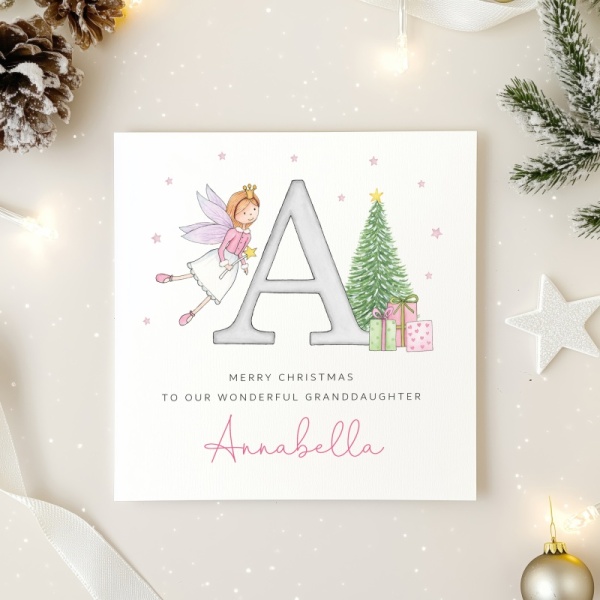 Personalised Girls Christmas Card - Fairy Initial Letter