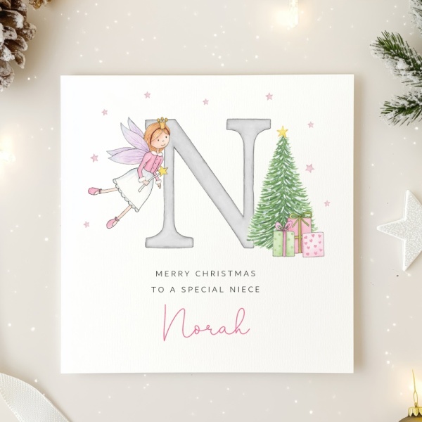 Personalised Girls Christmas Card - Fairy Initial Letter