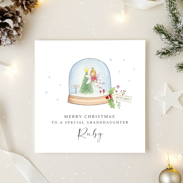 Personalised Girls Christmas Card - Fairy Snow Globe