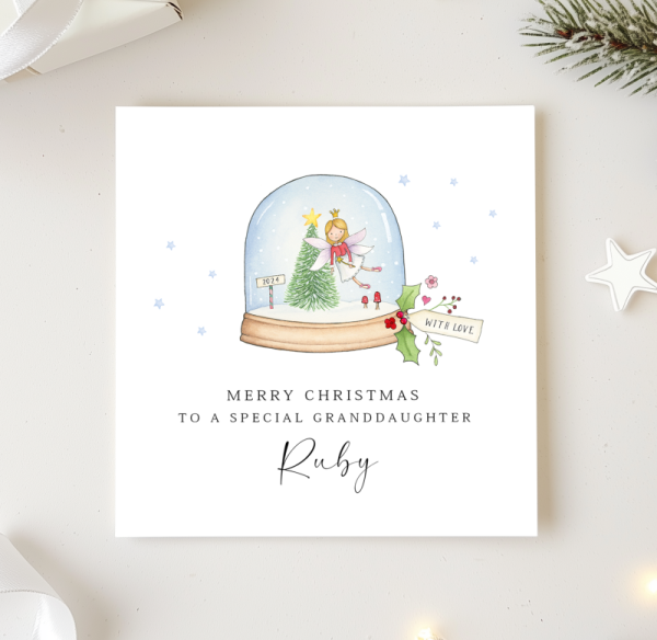 Personalised Girls Christmas Card - Fairy Snow Globe