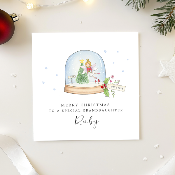 Personalised Girls Christmas Card - Fairy Snow Globe