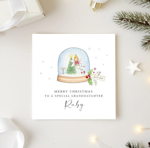 Personalised Girls Christmas Card - Fairy Snow Globe