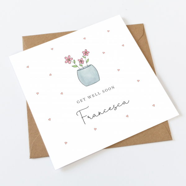 Personalised Get Well Soon Card - Pink Flowers