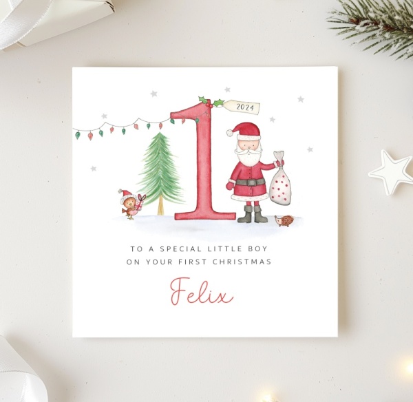 Personalised 1st Christmas Card - Santa