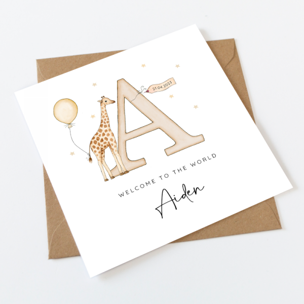 Personalised New Baby Card  For Girl or Boy - Giraffe