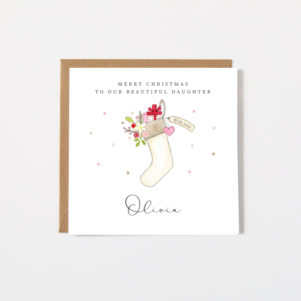 Personalised Christmas card - Stocking - Daughter, Granddaughter