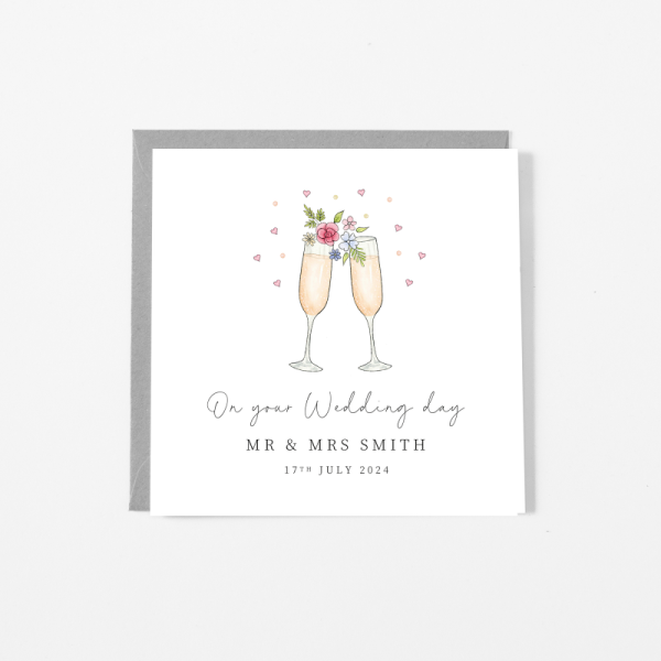Personalised Wedding Day Card - Champagne Glasses