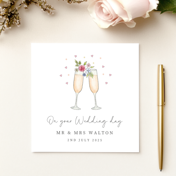 Personalised Wedding Day Card - Champagne Glasses