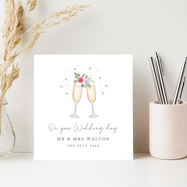 Personalised Wedding Day Card - Champagne Glasses