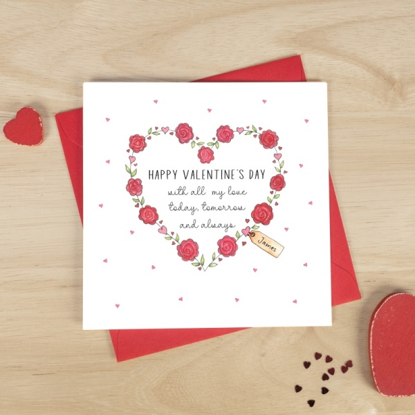 Personalised Valentine's Day Card - Roses Heart