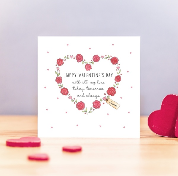 Personalised Valentine's Day Card - Roses Heart