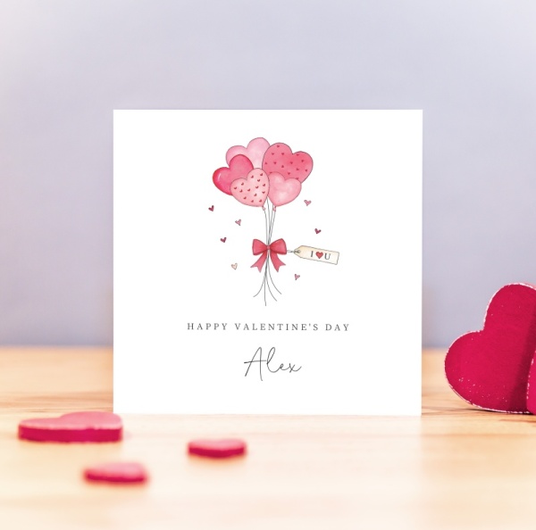 Personalised Valentine's Day Card - Heart Balloon Bunch