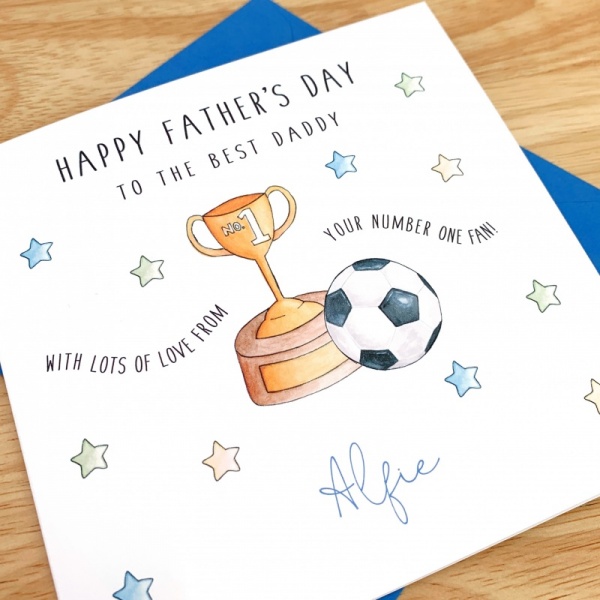 Personalised Father's Day Card - No. 1 Dad - Football and Cup