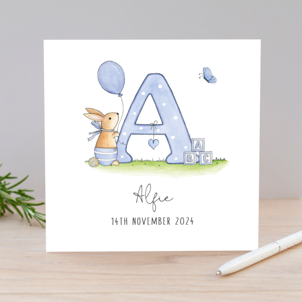 Personalised Baby Boy Card - Alphabet Letter