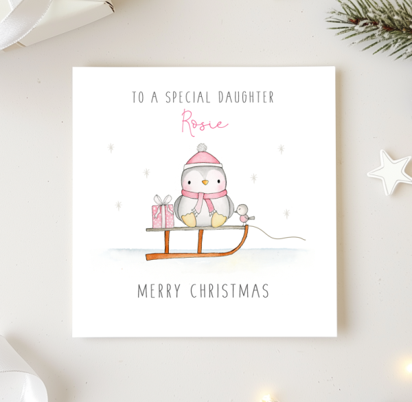 Personalised Girls Christmas Card - Penguin Christmas cards