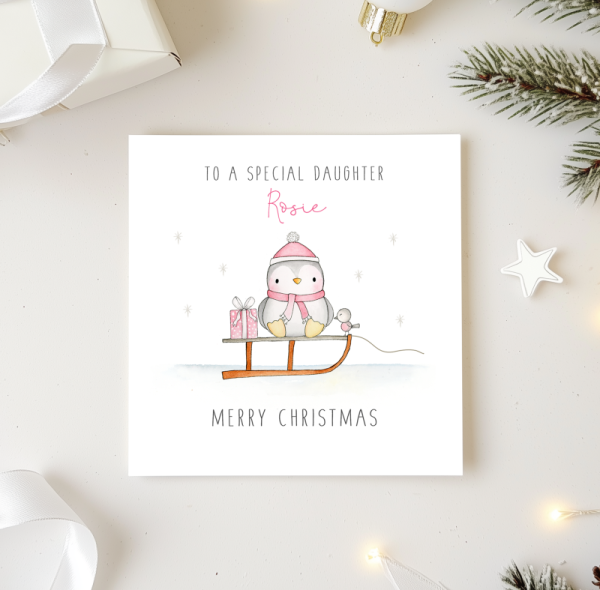 Personalised Girls Christmas Card - Penguin Christmas cards