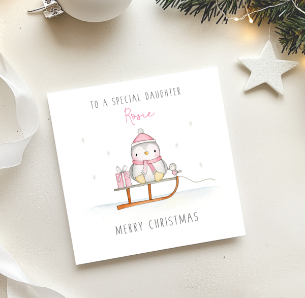 Personalised Girls Christmas Card - Penguin Christmas cards