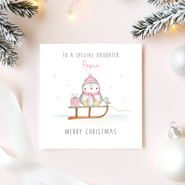 Personalised Girls Christmas Card - Penguin Christmas cards