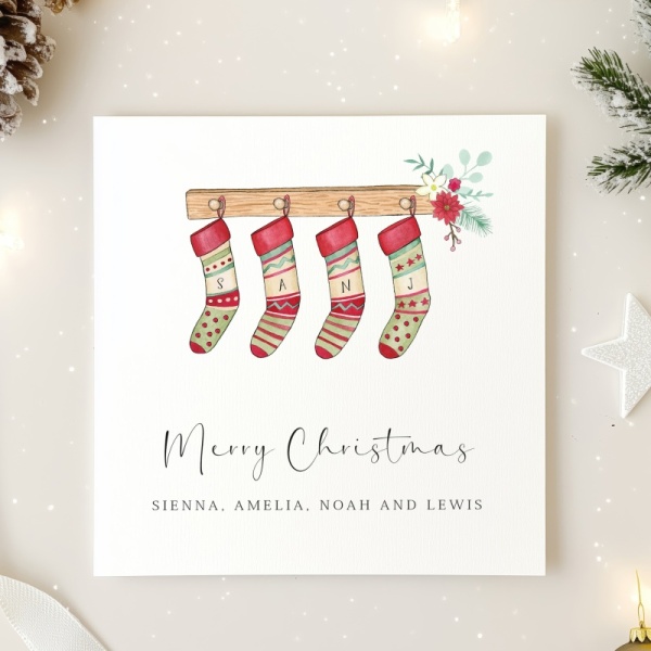 Personalised Christmas Card - Family Stockings