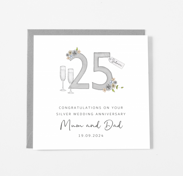 Personalised 25th Wedding Anniversary Card - Silver Wedding Anniversary Card