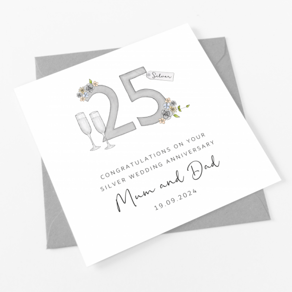 Personalised 25th Wedding Anniversary Card - Silver Wedding Anniversary Card