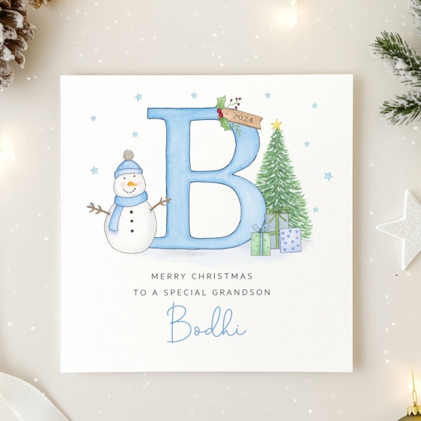 Personalised Boys Christmas Card - Initial Letter