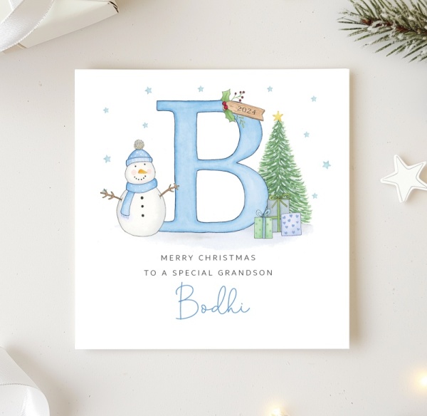 Personalised Boys Christmas Card - Initial Letter