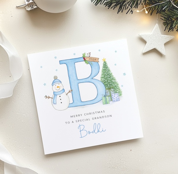 Personalised Boys Christmas Card - Initial Letter