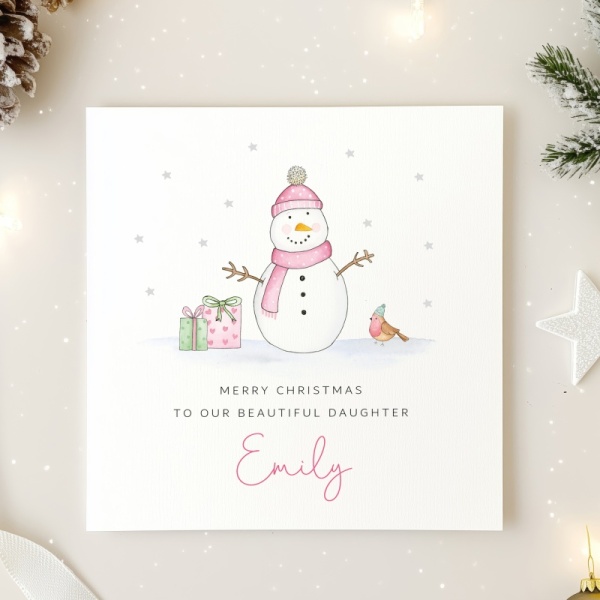 Personalised Girls Christmas Card - Snowman